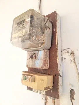 Close up of an old model electrical panel in Indonesia Stock Photos
