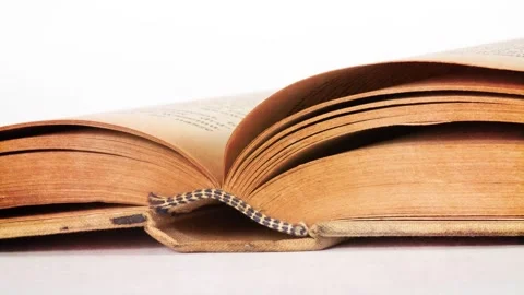 Close-up of an old, open book Vídeo Stock 295581984