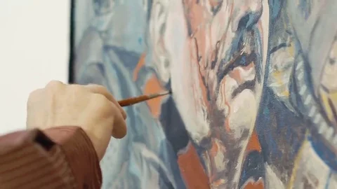 Close up of old painter draws historical picture 스톡 동영상 69122495