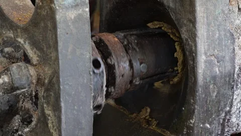 A close-up of an old pulley wheel with a key slot Stock Footage 314512338