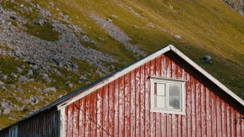 Close-up Of An Old Red Barn Against Mountain's Slope Stock-Footage 252530409