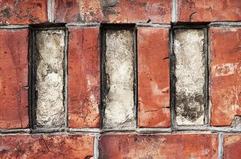 Close up of old red brick wall, grunge background. Stock Photos