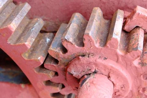 Close up Old Red Cog. (Selective Focus) Stock Photos