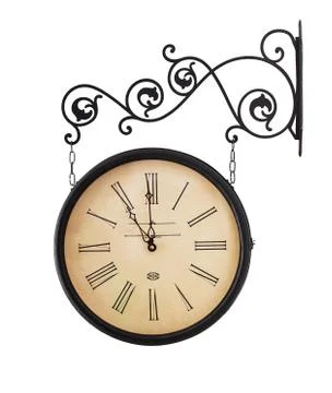 Close up of old, retro clock isolated on white background Stock Photos
