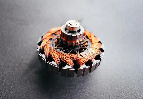 Close up of old rotor with copper wire of car electric motor Foto stock