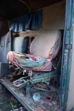 Close-up of an old, rusty and worn out truck seat Stock Photos