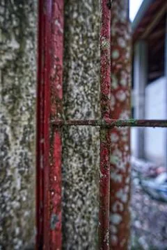 Close-up of an old, rusty iron gate Stock Photos