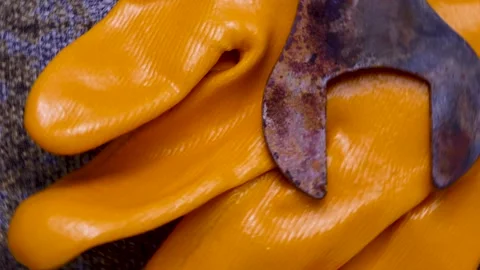 Close-up old rusty wrench rotating on turntable Stock Footage 250098468