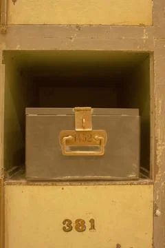 Close-up of old safe deposit boxes in the old vault of the Central Bank Stock Photos