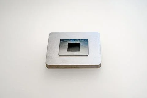 Close-up of an old-style microprocessor for computers of the last century. Stock Photos