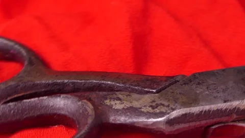 Close-up old tailor scissor rotating Stock Footage 248386806