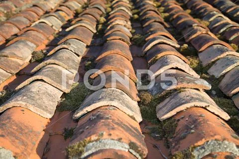 Close up of old tile roof detail Stock Photos