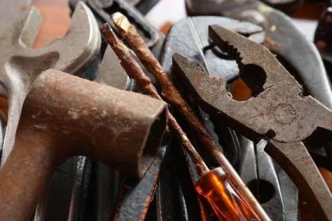 Close up on old tools Stock Photos