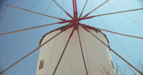 Close-up of old traditional windmill landmark island of Mykonos Stock Footage 148243896