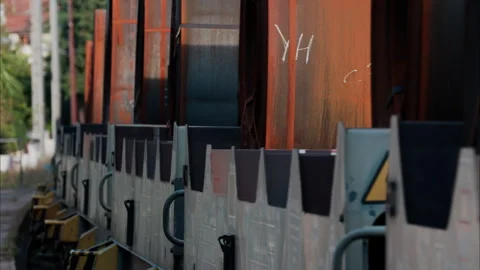 Close up of an old train moving on the rails near the station in Nice, France Stock Footage 295657066