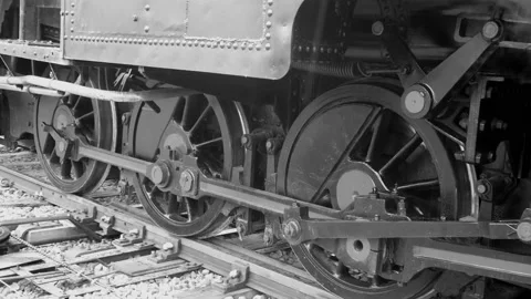 Close up of old train wheels, steam locomotive train. Stock Footage 165557223