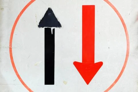 Close up Old Two Way Traffic Ahead Sign. Stock Photos