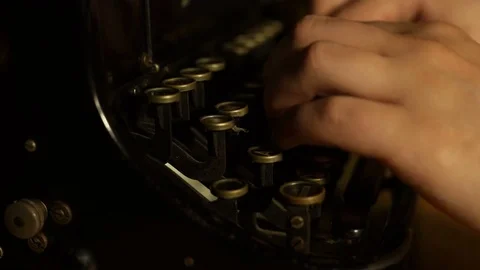 Close-up of old typewriter with hands tapping and sound Stock Footage 85437633