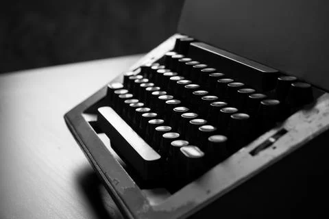 Close up of old typewriter on the table. Black and White tone Stock Photos
