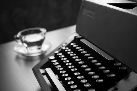 Close up of old typewriter on the table. Black and White tone Stock-Fotos