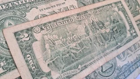 Close-up of old US dollar bills showing detailed currency design. Vintage Stock Photos