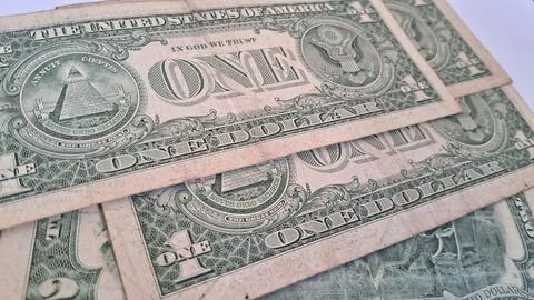 Close-up of old US dollar bills showing detailed currency design. Vintage Stock Photos