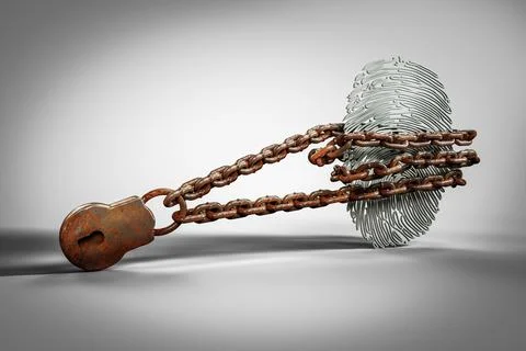 Close up of old vintage rust chain wrapped around a fingerprint in white-grey Stock Illustration