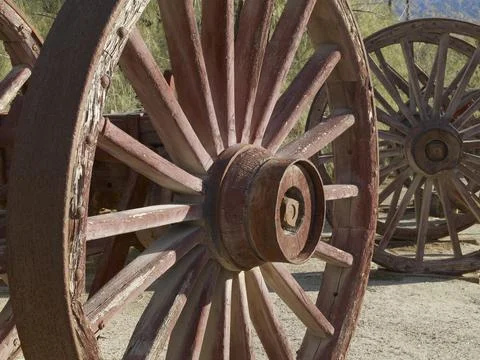 CLOSE UP OF OLD WAGON WHEELS Stock Photos