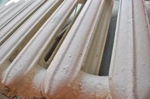 Close up of  The old white heating radiator Stock Photos