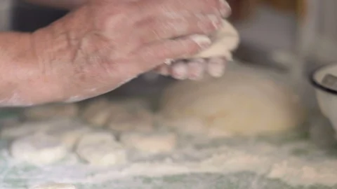 Close-up, Old Woman's Hands Make A Patty Of The Test Stock Footage 92922282
