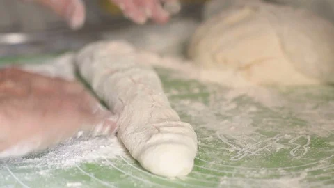 Close-up, Old Woman's Hands Roll out Dough for Patties Stock Footage 92466896