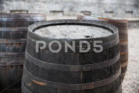 Close up of old wooden barrel outdoors Stock Photos