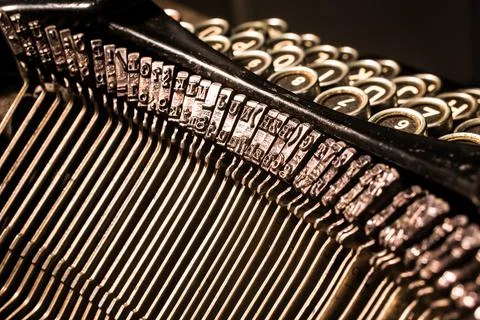 Close-up of old worn types of antique typewriter Stock-Fotos