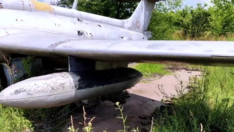 A close-up of an old wrecked passenger plane that has been decommissioned and st Video stock 155780638