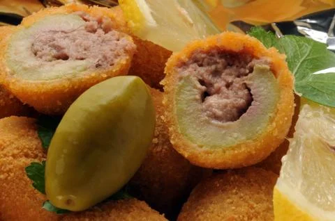 Close up on Olive ascolane - Marche Stock Photos