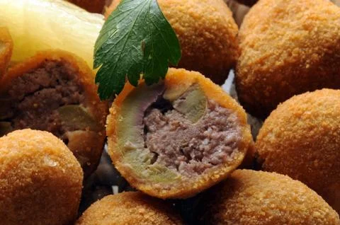 Close up on Olive ascolane Stock Photos