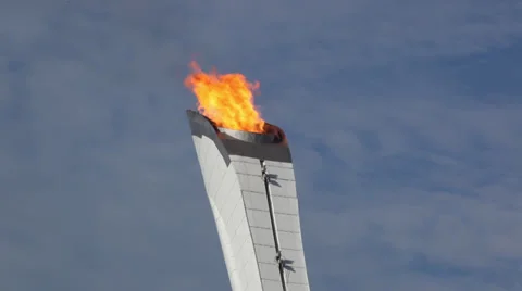 Close up of the Olympic Flame,Sochi Winter Olympics, 2014 Stock Footage