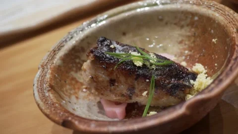 Close Up omakase griled fish 스톡 동영상 238503200