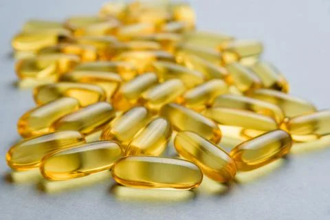 Close-up omega-3 capsules with selective focus. Foto stock