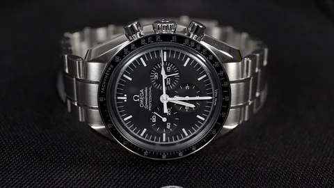 Close Up of  an Omega Speedmaster Professional Moonwatch. Stock Footage 87765656