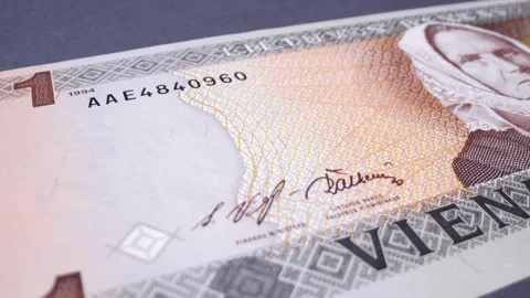 A close-up of a one Litas banknote, Lithuania currency (1993–2014). Vidéo 301400708