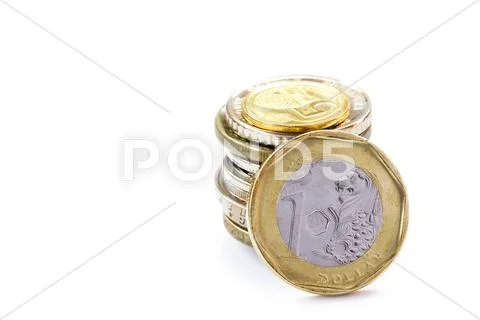 Close up one singaporean dollar coin on white background Stock Photos