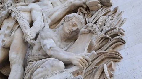 Close-up of one the statues of the Arc de Triomphe, in Paris France Stock Footage 105520060