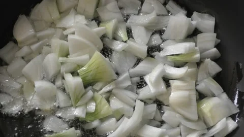 Close-up onion fried in a frying pan Stock Footage 159960480