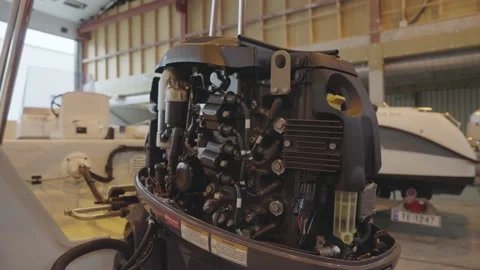 Close up of a open boat motor Stock Footage 201941705