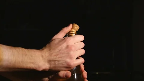 Close-up, open bottle of champagne Stock Footage 81322028