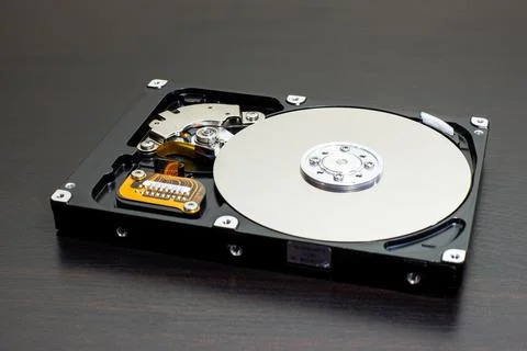 Close up of open computer hard disk drive hdd Stock Photos