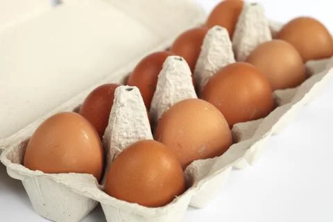 Close-up of open eggbox with eggs Stock Photos