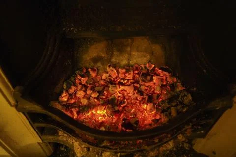 Close up of a open fire in a house Stock Photos