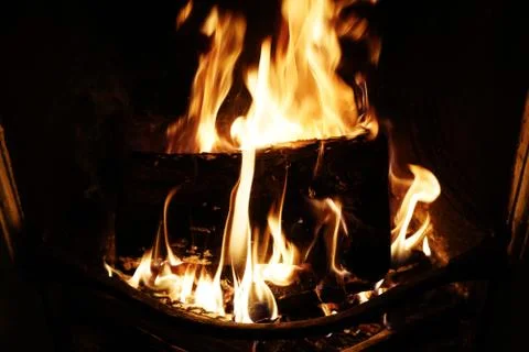 Close up of a open fire in a house Stockfoto's